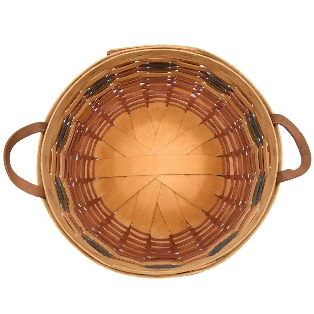 Longaberger 1995 Large Round Harvest Basket Handles Liner & Plastic Protector